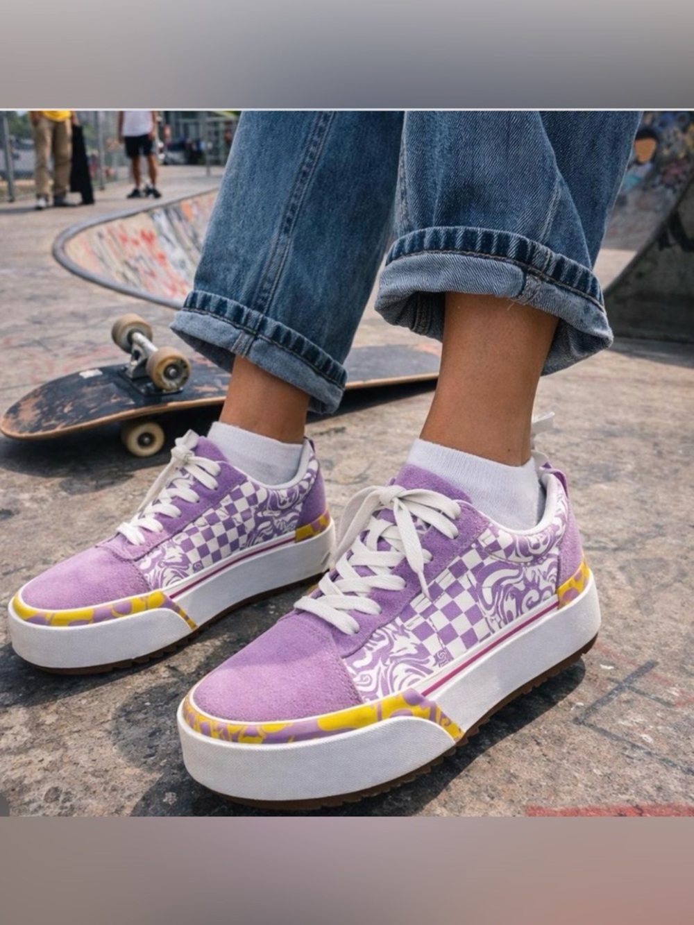 •VANS•NWOT SHEER LILAC OLD SKOOL STACKED “WAVY DAZE” PLATFORM SNEAKERS SIZE 8